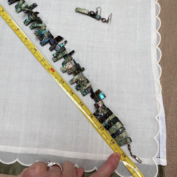 Handcrafted ABALONE SHELL Necklace and Pierced Earring Set Natural Shell - Picture 7 of 11